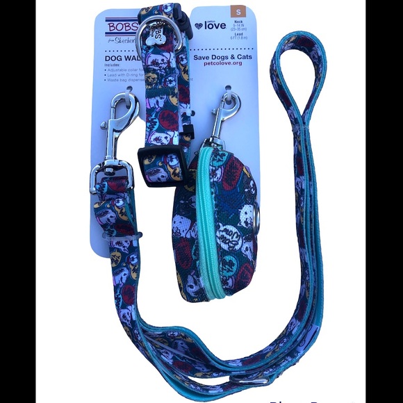 NWT BOBS Sketchers Dog walk kit leash collar poop bag S